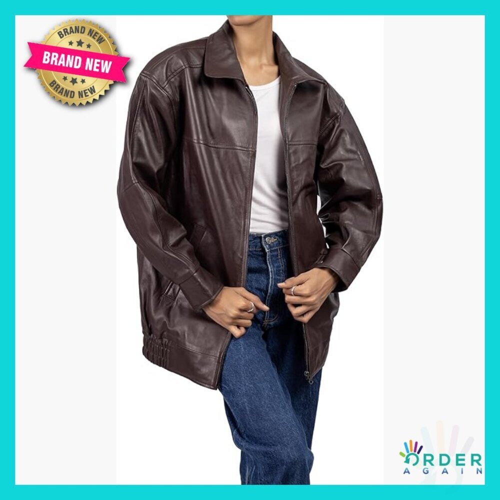 Oversized Lambskin Leather Jacket Aviator Style Modern Chic Fall Outerwear